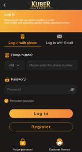 Kuber Game App login